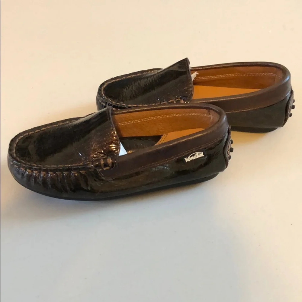 Venettini Kids Brown Metallic Leather Moccasins